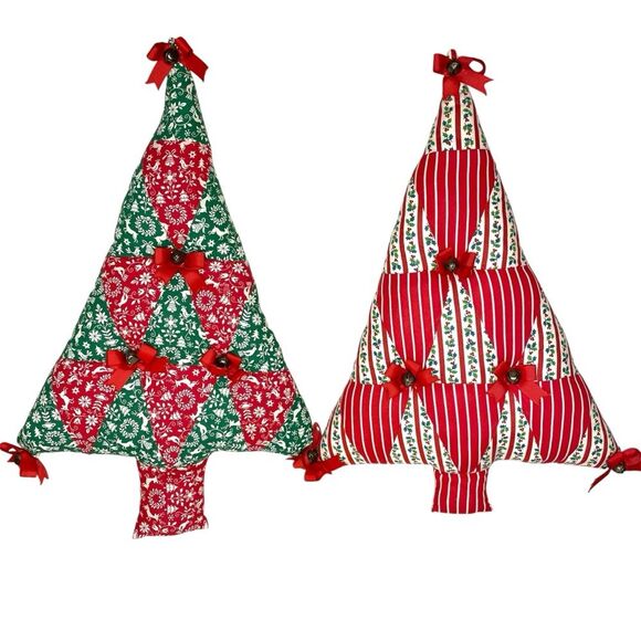 Christmas Tree Quilted Handmade Wall Hanging Decor Holiday Patchwork Pillows - Picture 1 of 14